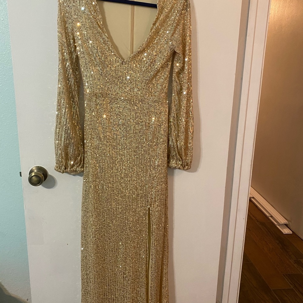 Gold sequined long formal dress
